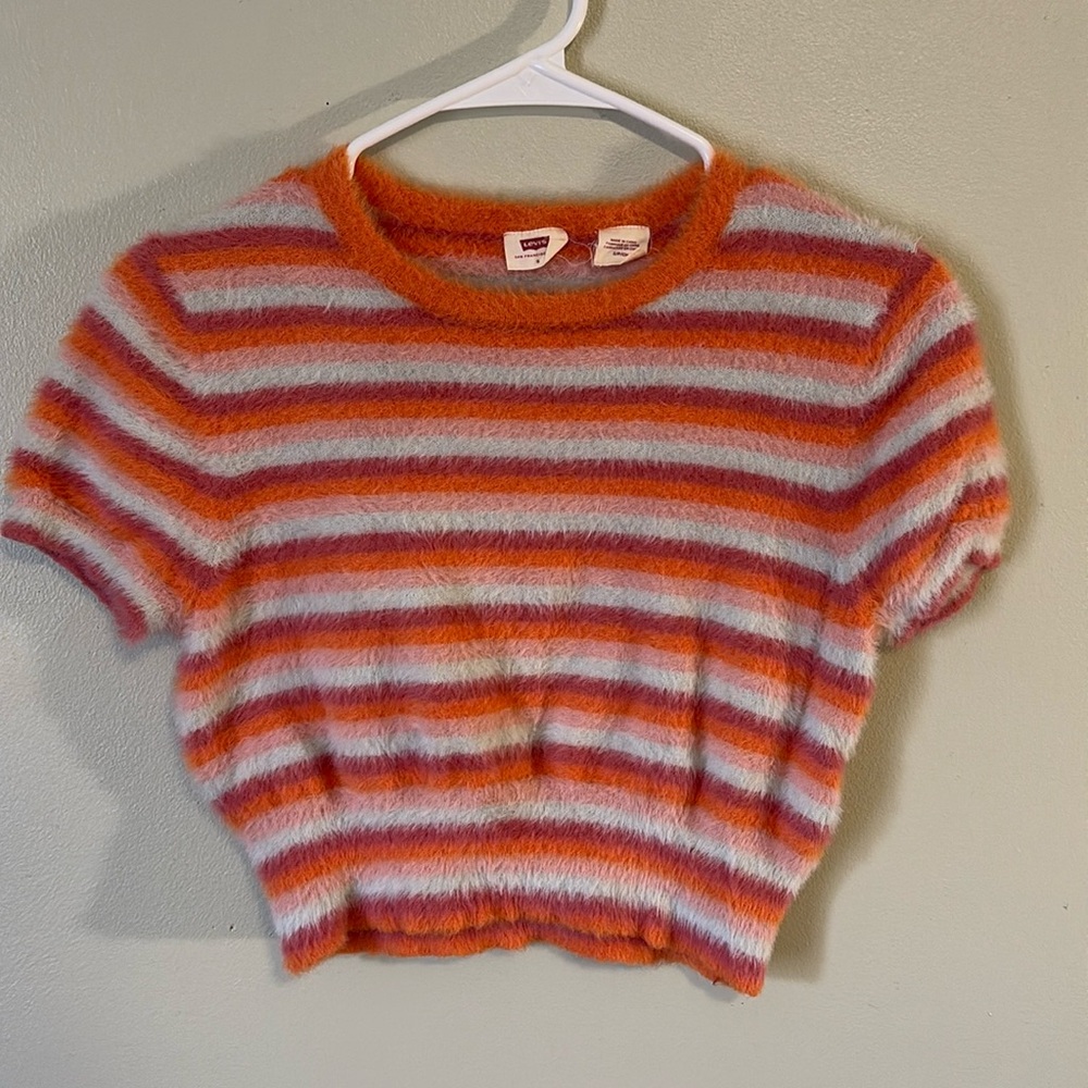Cropped multicolored mohair sweater